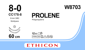 Пролен (Prolene) 8/0, длина 60см, 2 кол. иглы 9,3мм CC W8703