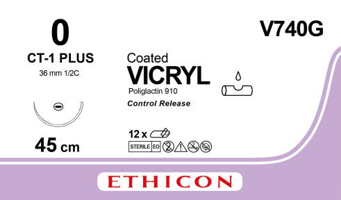 Вікрил (Vicryl) 0, 8 шт. по 45см, кол. голка 36мм V740G