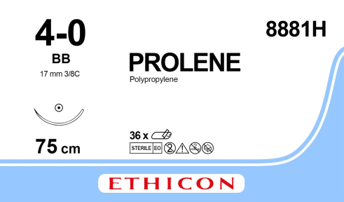 Пролен (Prolene) 4/0, длина 75см, кол. игла 17мм 8881H