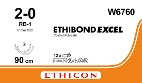 Этибонд Эксель (Ethibond Excel) 2/0, длина 90см, 2 кол. иглы 17мм W6760