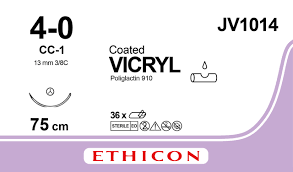 Вікрил (Vicryl) 4/0, довжина 75см, кол-ріж. голка 13мм JV1014