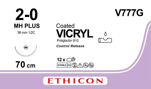 Викрил (Vicryl) 2/0, 8 шт. по 70см, кол. игла 36мм V777G
