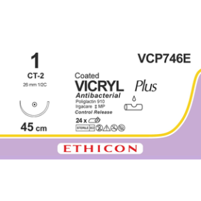 Викрил Плюс (Vicryl Plus) 1, 4шт. по 45см, кол. игла 26мм VCP746E