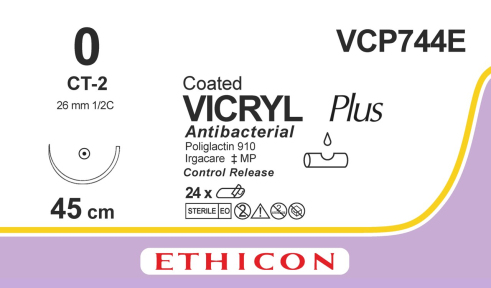 Вікрил Плюс (Vicryl Plus) 0, 8 шт. по 45см, кол. голка 26мм VCP744E