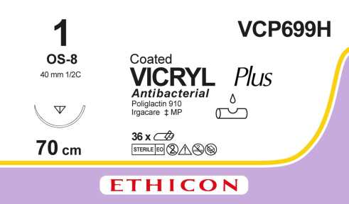 Викрил Плюс (Vicryl Plus) 1, длина 70см, обр-реж. игла 40мм VCP699H