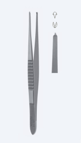 Пинцет хирургический USA Modell, длина 115мм, прямой, кончик 2,0мм, 1х2 зубчики PZ1131