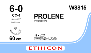Пролен (Prolene) 6/0, длина 60см, 2 кол-реж. иглы 13мм CC W8815