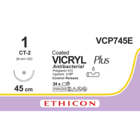 Викрил Плюс (Vicryl Plus) 1, 8 шт. по 45см, кол. игла 26мм VCP745E