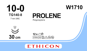 Пролен (Prolene) 10/0, длина 30см, 2 шпательные иглы 6,5мм W1710