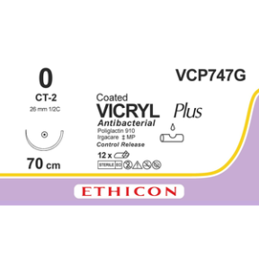 Викрил Плюс (Vicryl Plus) 0, 8шт. по 70см, кол. игла 26мм VCP747G
