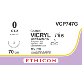 Вікрил Плюс (Vicryl Plus) 0, 8шт. по 70см, кол. голка 26мм VCP747G