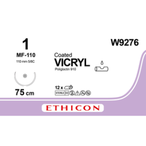 Вікрил (Vicryl) 1, довжина 75см, кол. голка 110мм W9276
