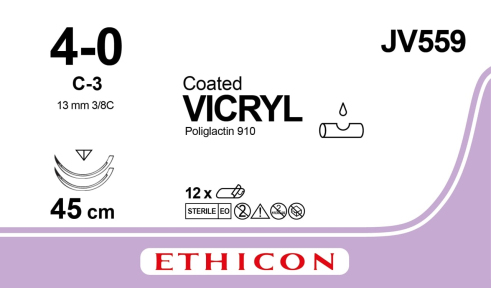 Вікрил (Vicryl) 4/0, довжина 45см, 2 зв-ріж. голки 13мм JV559