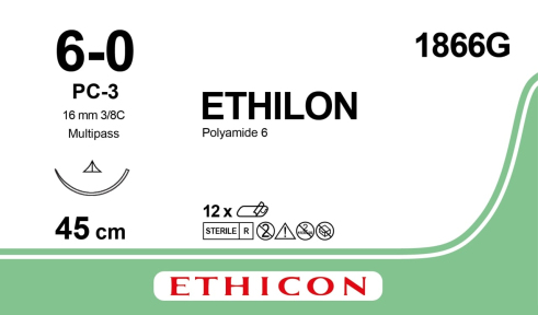 Етілон (Ethilon) 6/0, довжина 45см, ріж. голка 16мм 1866G