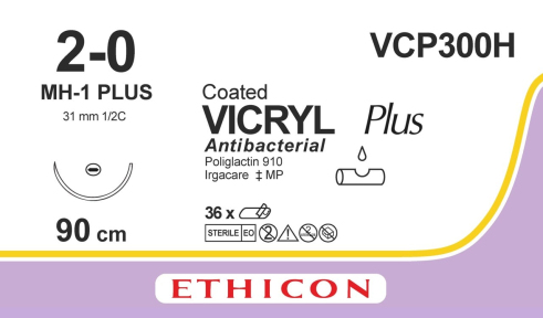 Вікрил Плюс (Vicryl Plus) 2/0, довжина 90см, кол. голка 31мм VCP300H
