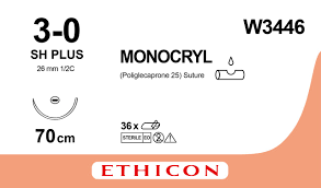 Монокрил (Monocryl) 3/0, длина 70см, кол. игла 26мм W3446