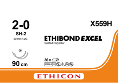 Этибонд Эксель (Ethibond Excel) 2/0, длина 90см, 2 кол. иглы 20мм X559H