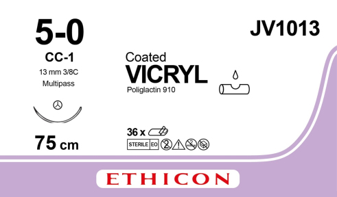 Вікрил (Vicryl) 5/0, довжина 75см, кол-ріж. голка 13мм JV1013