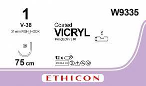 Вікрил (Vicryl) 1, довжина 75см, кол-ріж. голка 31мм W9335