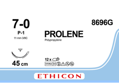 Пролен (Prolene) 7/0, довжина 45см, зв-ріж. голка 11мм 8696G