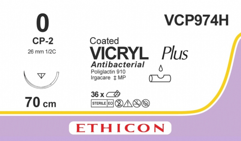 Викрил Плюс (Vicryl Plus) 0, длина 70см, обр-реж. игла 26мм VCP974H