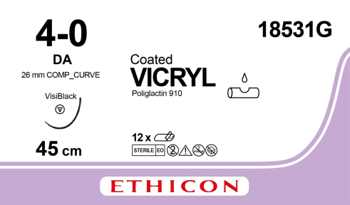 Вікрил (Vicryl) 4/0, довжина 45см, кол-ріж. голка 25мм DA Visi Black 18531G