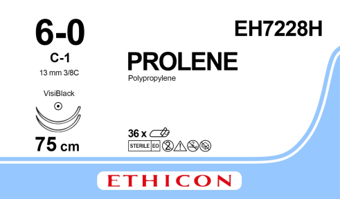 Пролен (Prolene) 6/0, довжина 75см, 2 кол. голки 13мм EH7228H
