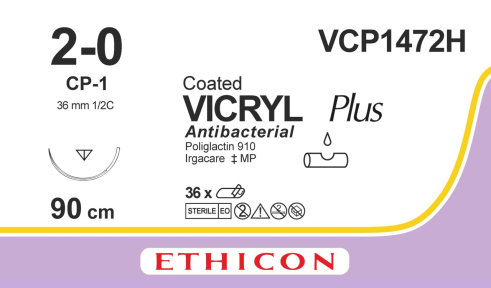 Викрил Плюс (Vicryl Plus) 2/0, длина 90см, обр-реж. игла 36мм VCP1472H