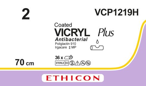 Викрил Плюс (Vicryl Plus) 2, 5 шт. по 70см, без иглы VCP1219H