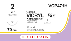 Викрил Плюс (Vicryl Plus) 2, длина 70см, обр-реж. игла 40мм VCP471H