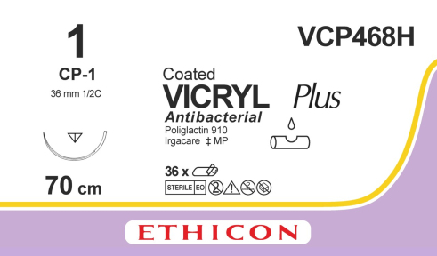 Викрил Плюс (Vicryl Plus) 1, длина 70см, обр-реж. игла 36мм VCP468H
