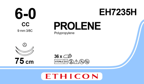 Пролен (Prolene) 6/0, длина 75см, 2 кол-реж. иглы 9,3мм EH7235H