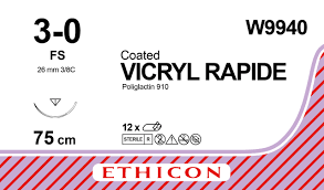 Викрил Рапид (Vicryl Rapide) 3/0, длина 75см, обр-реж. игла 26мм W9940