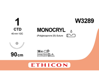 Монокрил (Monocryl) 1, длина 90см, тупоконечная игла 40мм W3289