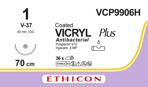 Викрил Плюс (Vicryl Plus) 1, длина 70см, кол-реж. игла 40мм VCP9906H