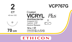 Викрил Плюс (Vicryl Plus) 2, 4шт. по 70см, кол. игла 40мм VCP767G