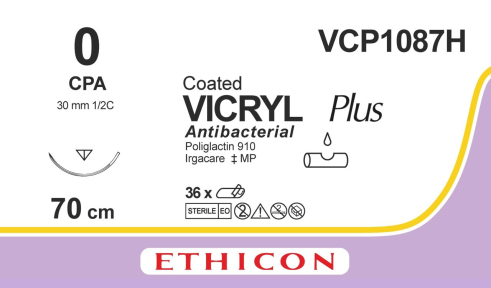Викрил Плюс (Vicryl Plus) 0, длина 70см, обр-реж. игла 30мм VCP1087H
