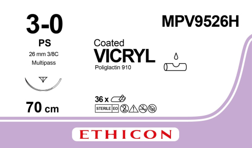 Вікрил (Vicryl) 3/0, довжина 70см, зв-ріж. голка 26мм MPV9526H