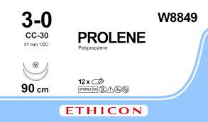 Пролен (Prolene) 3/0, длина 90см, 2 кол-реж. иглы 31мм CC W8849