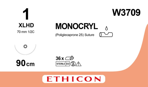 Монокрил (Monocryl) 1, длина 90см, тупоконечная игла 70мм W3709