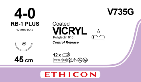 Вікрил (Vicryl) 1, 8 шт. по 45см, кол. голка 40мм V753G