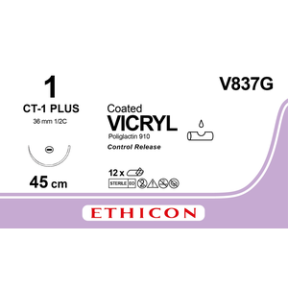Вікрил (Vicryl) 1, 4 шт. по 45см, кол. голка 36мм V837G