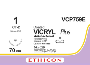 Викрил Плюс (Vicryl Plus) 1, 4шт. по 70см, кол. игла 26мм VCP759E