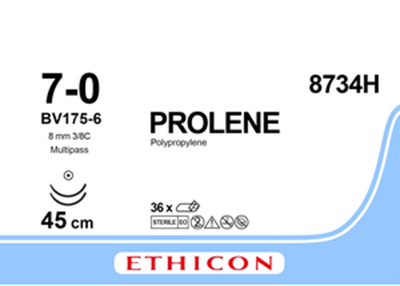 Пролен (Prolene) 7/0, длина 45см, 2 кол. иглы 8мм 8734H