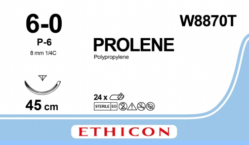 Пролен (Prolene) 6/0, довжина 45см, зв-ріж. голка 8мм W8870T