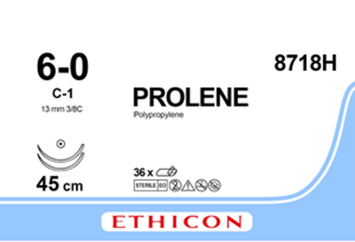 Пролен (Prolene) 6/0, довжина 45см, 2 кол. голки 13мм 8718H