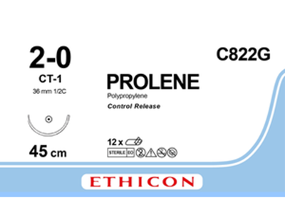 Пролен (Prolene) 2/0, длина 8шт. по 45см, кол. игла 36мм C822G