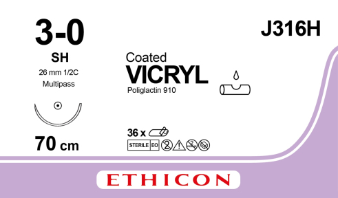 Вікрил (Vicryl) 3/0, довжина 70см, кол. голка 26мм J316H