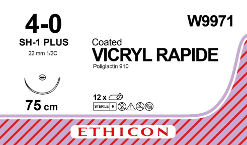 Вікрил Рапід (Vicryl Rapide) 4/0, довжина 75см, кол. голка 22мм W9971