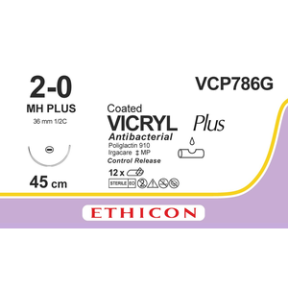 Викрил Плюс (Vicryl Plus) 2/0, 4шт. по 45см, кол. игла 36мм VCP786G